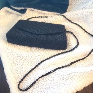 Black Satin Beaded Evening Handbag